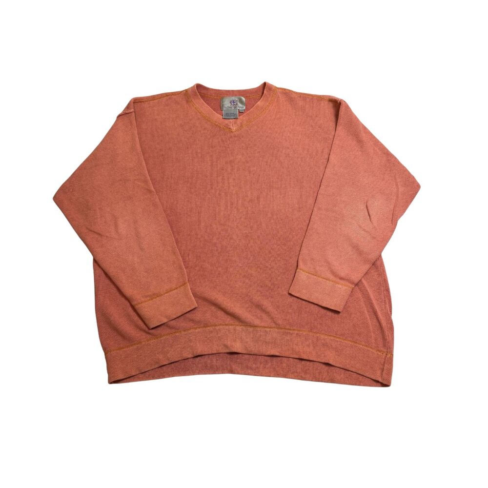 VTG The Territory Ahead Orange Heavy V Neck Cotton Ramie Heavy Sweater Size XXL